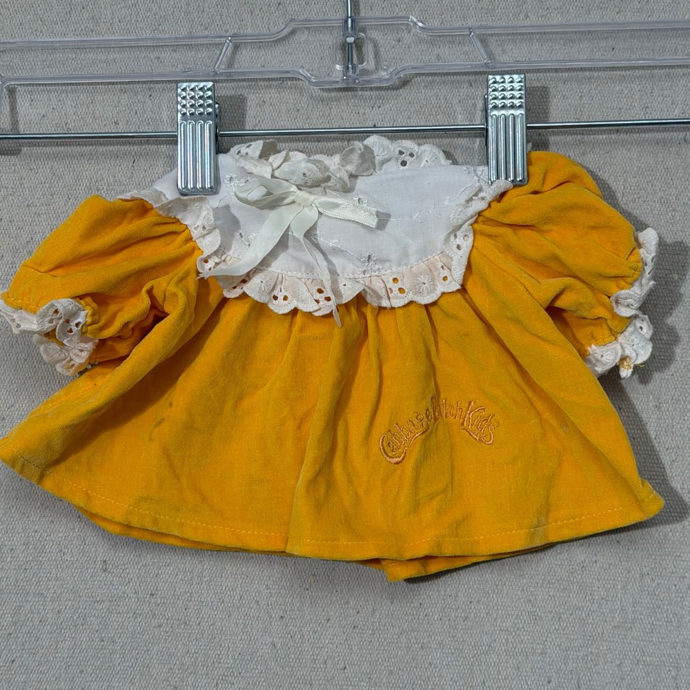 Vintage Cabbage Patch Kids Coleco Yellow Velvet Doll Dress Lace CPK Clothes